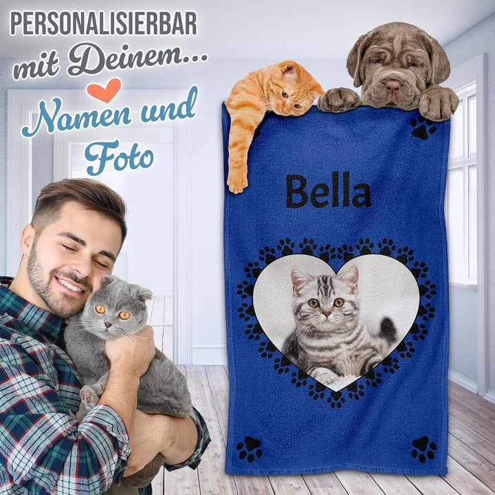 PR Print Royal Personalisiertes Hundehandtuch mit Foto & Name selbst gestalten - Pfoten-Herz - Pfote