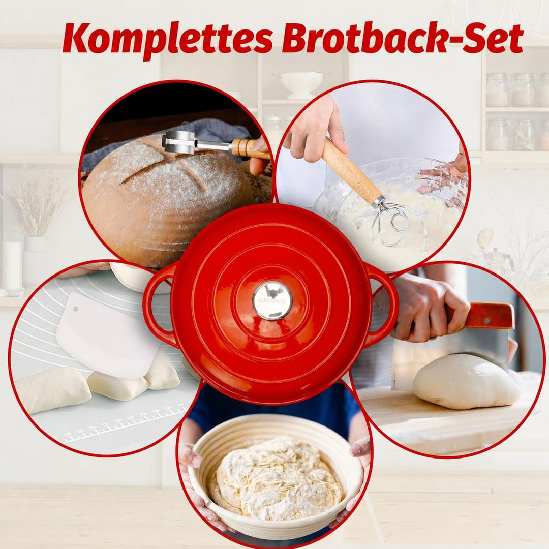 Gusseisen Topf 5L Ø 26cm - Emaillierter Schmortopf mit Deckel, Gusseisen Bräter für Brot backen &amp; Br