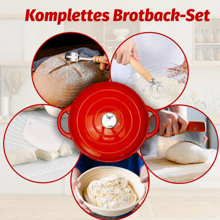 Gusseisen Topf 5L Ø 26cm - Emaillierter Schmortopf mit Deckel, Gusseisen Bräter für Brot backen &amp; Br