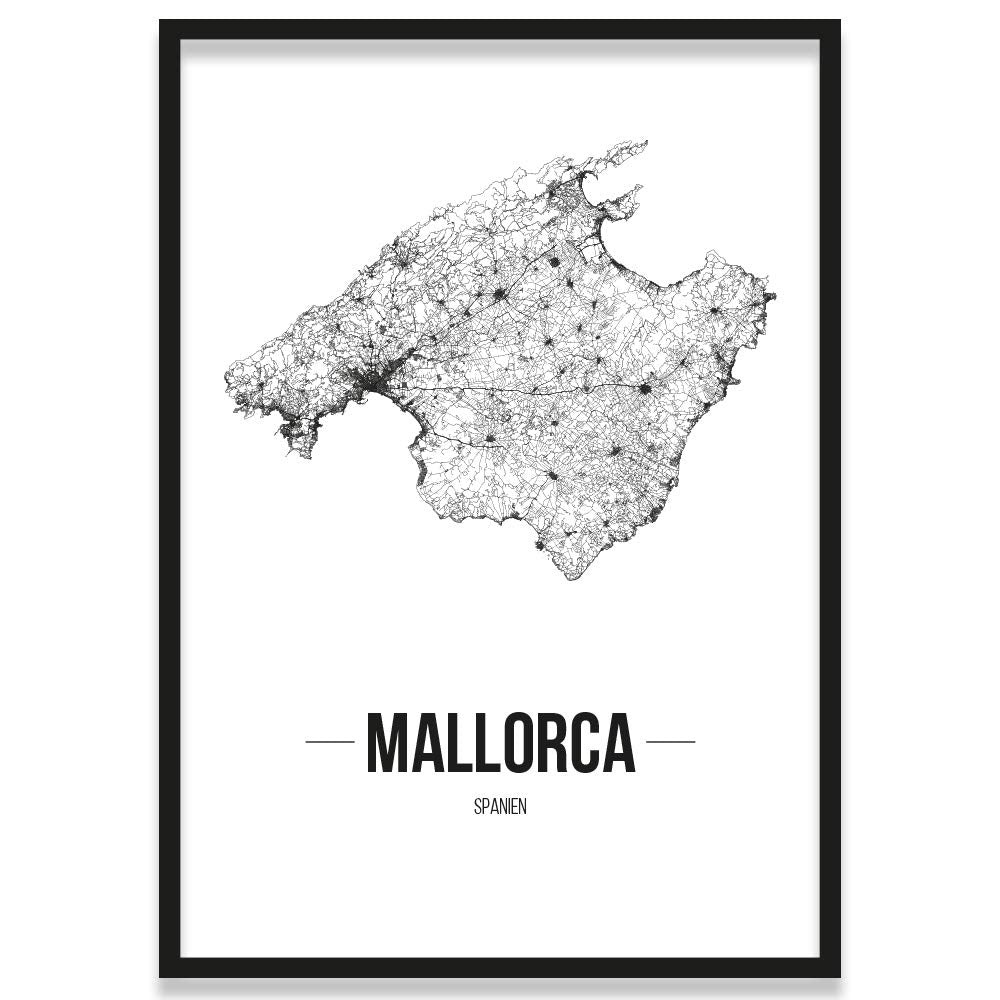 JUNIWORDS Stadtposter, Mallorca, Wähle eine Grösse, 21 x 30 cm, Poster mit Rahmen, Schrift B, Weiss