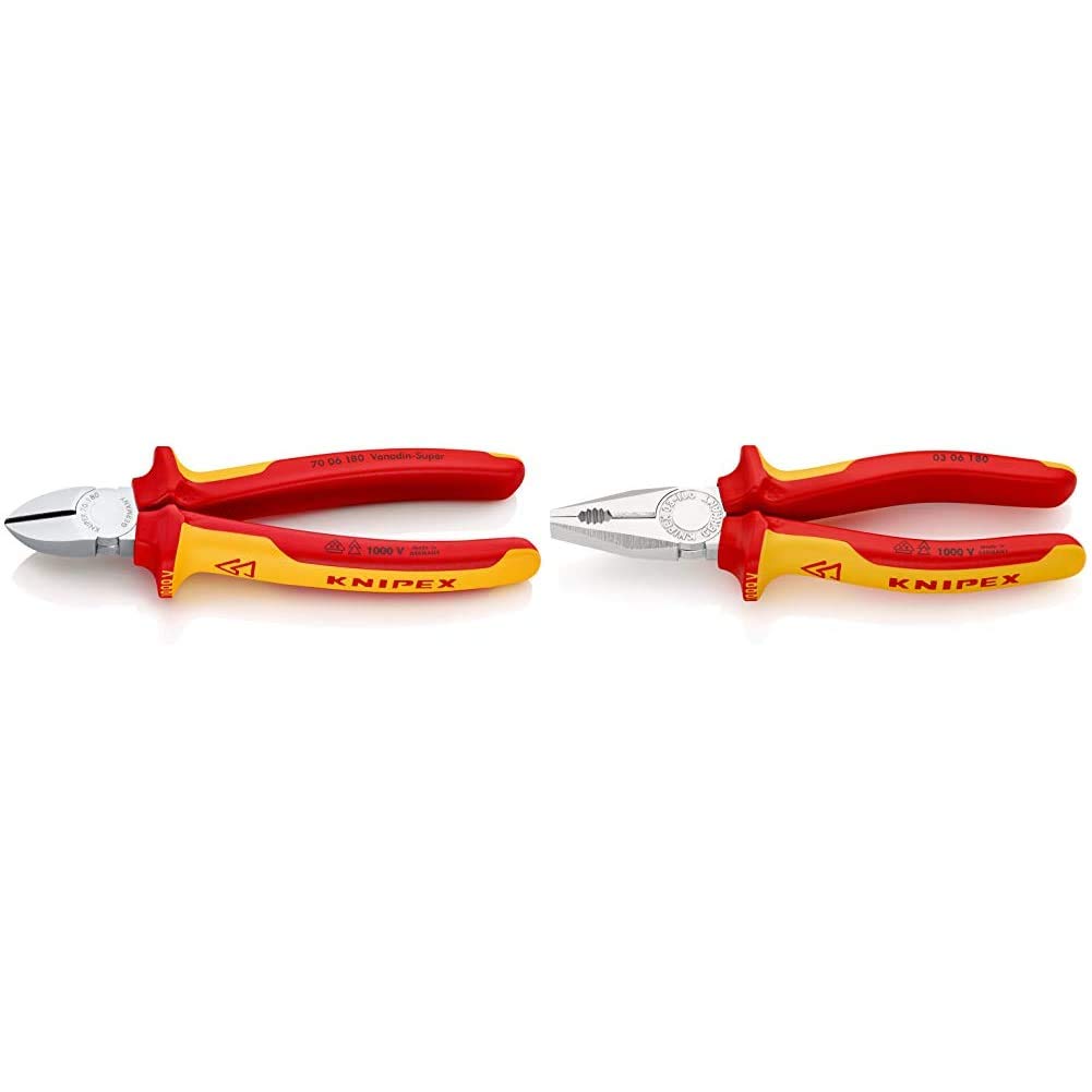 KNIPEX 70 06 180 Seitenschneider verchromt isoliert mit Mehrkomponenten-Hüllen, VDE-geprüft 180 mm &amp;