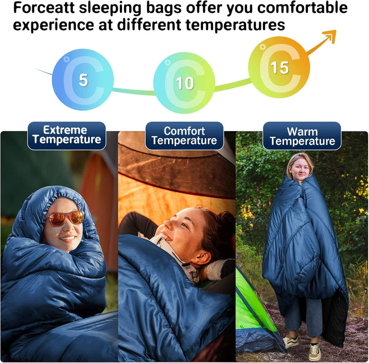 Forceatt Schlafsack, 5℃~25℃ 3-4 Jahreszeiten Outdoor Sommerschlafsack, Ultraleicht Kleines Packmass