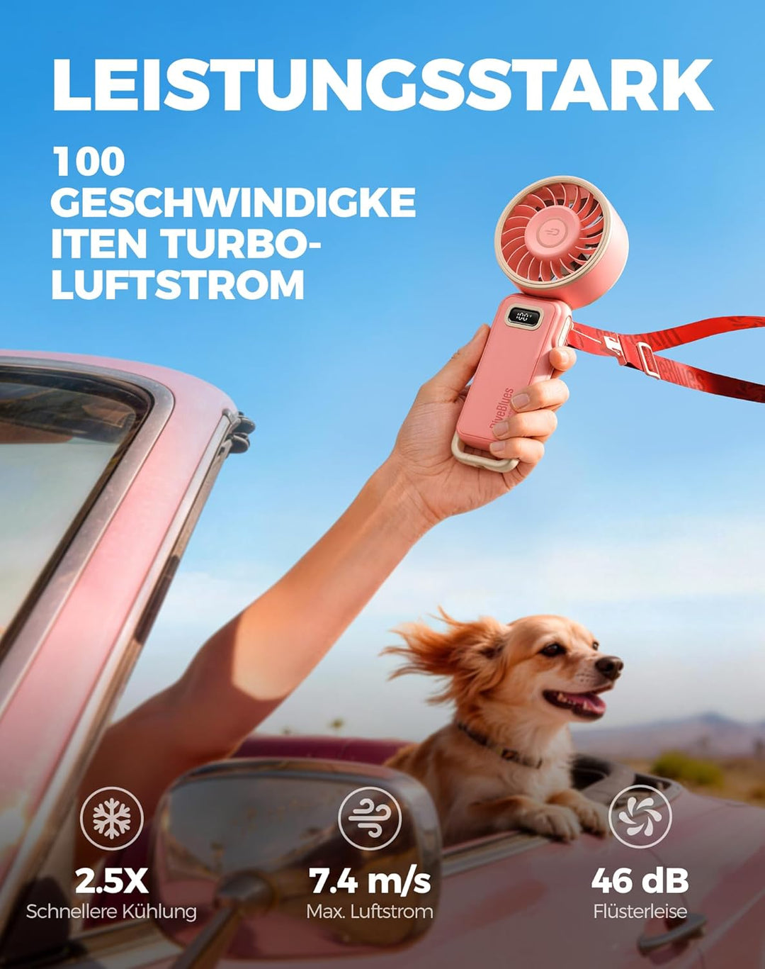 Diveblues Handventilator Tragbarer Turbo-Ventilator mit 100 Stufen und 7.4m/s Starkem Luftstrom, 180