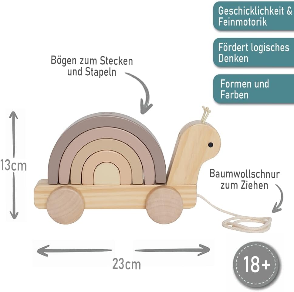 Nachziehtier aus Holz personalisierbar mit Name und Geburtsdaten des Kindes Gravur Holzspielzeug Zie