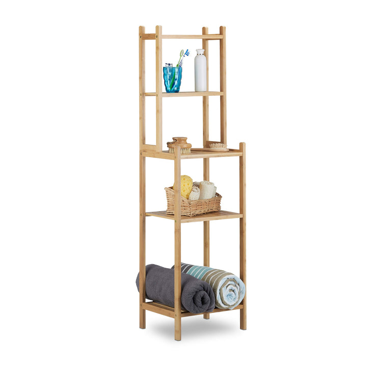 Relaxdays Badregal Bambus, 5 Ablagefächer für Küche, Flur, Badezimmer, offenes Standregal HxBxT: 121
