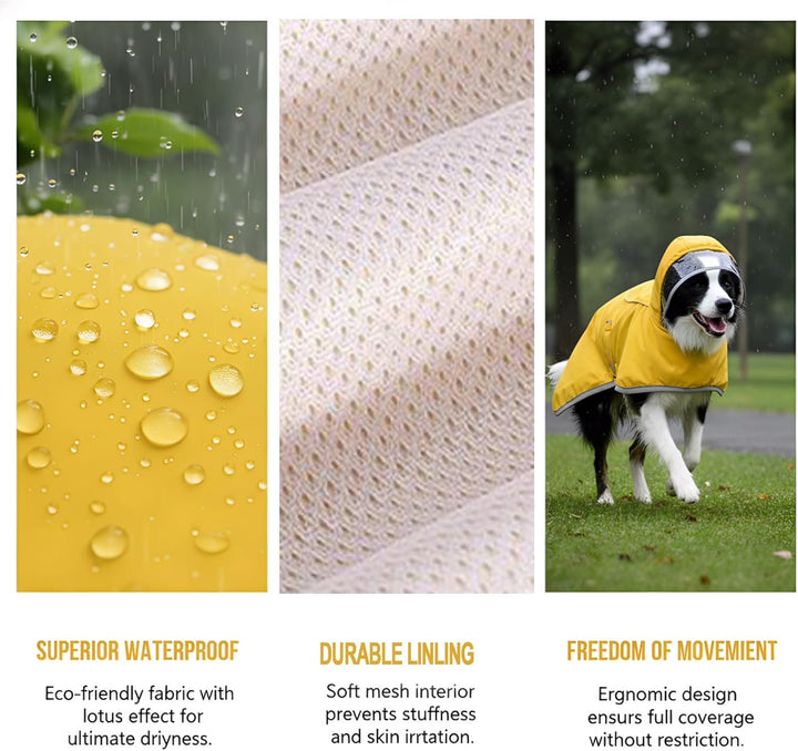 Hunderegenmantel Wasserdicht Winddicht, Verstellbare Regenjacke mit Kapuze &amp; Weichem Futter für Klei