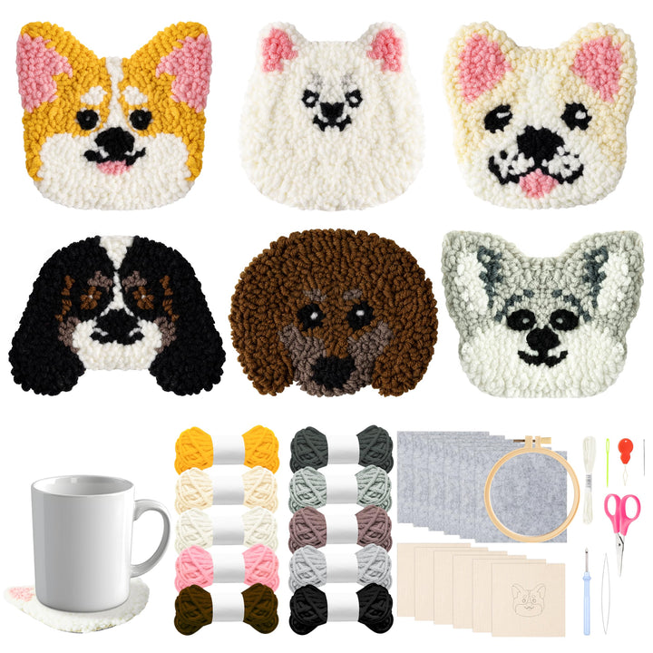 WATINC Punch Needle Untersetzer Kit Punch Needle Untersetzer Kit Hund DIY Handwerk Stickerei Kit Eas