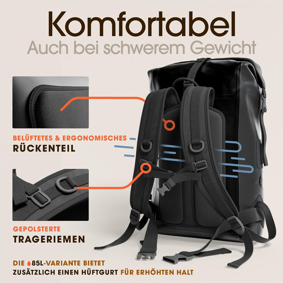 Earth Pak wasserdichter Rucksack – 35L / 55L Waterproof Backpack mit leistungsstarkem Rolltop Rollve