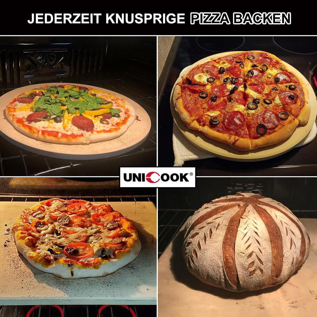 Unicook Rechteckiger Pizzastein 38 x 30.5 cm - Pizza Backstein für Backofen und Grill, Backofenstein