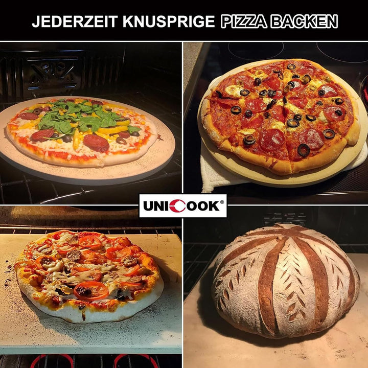 Unicook Rechteckiger Pizzastein 38 x 30.5 cm - Pizza Backstein für Backofen und Grill, Backofenstein