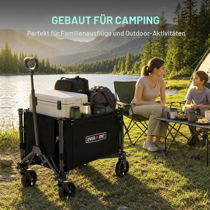 Overmont Bollerwagen Faltbar 3-in-1-120L 100KG Belastbar Klappbarer Handwagen mit All-Terrain Rädern