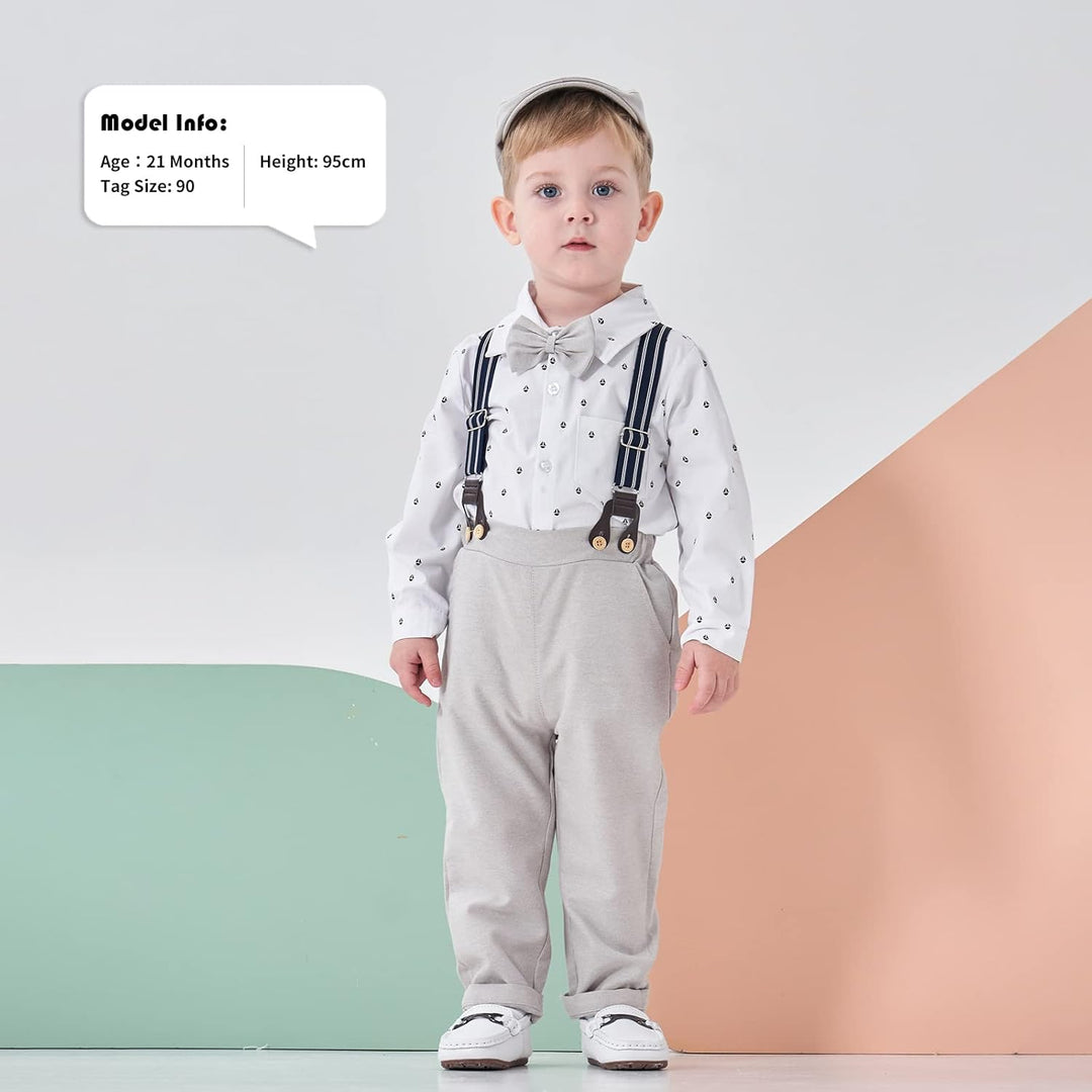 Volunboy Baby Jungen Anzug Set Bekleidung Hemd mit Fliege + Hosenträger Hosen Strampler Anzug 3-6 Mo