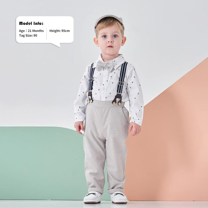 Volunboy Baby Jungen Anzug Set Bekleidung Hemd mit Fliege + Hosenträger Hosen Strampler Anzug 3-6 Mo