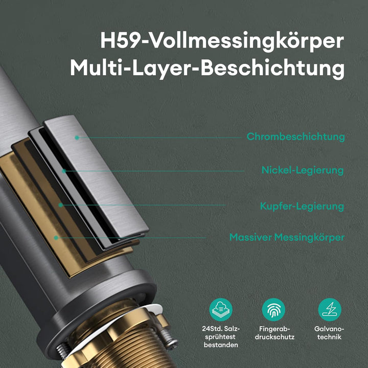 Mai &amp; Mai Wasserhahn Bad 31,3cm hoch, Waschtischarmatur Grau | Einhebelmischer Mischbatterie Bad Arm