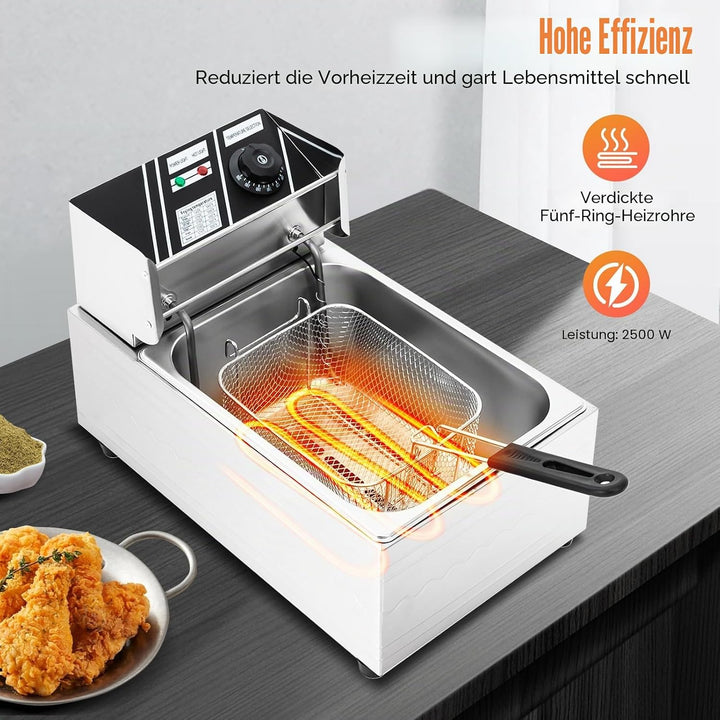 6L Edelstahl Fritteuse, Professionelle Kaltzonenfritteuse, Einzelschlitzfritteuse, einstellbare Temp