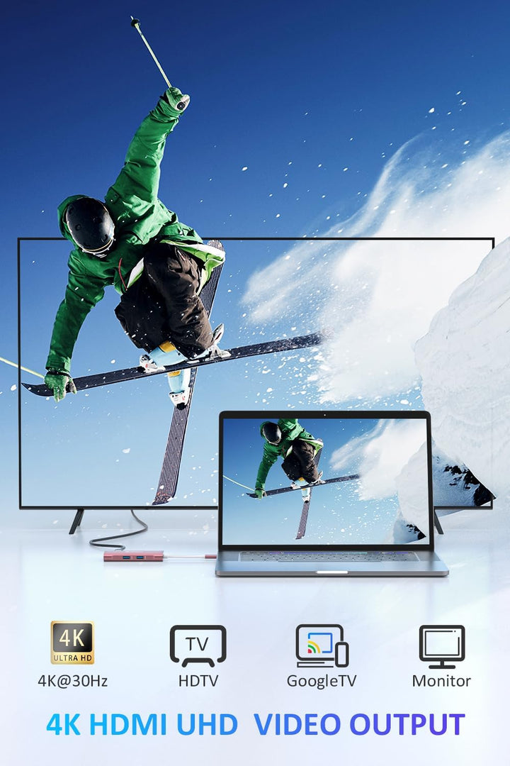 USB C Hub, UtechSmart 6 in 1 USB C zu HDMI Adapter mit 1000M RJ45 Ethernet, PD 100W Ladeanschluss, 3