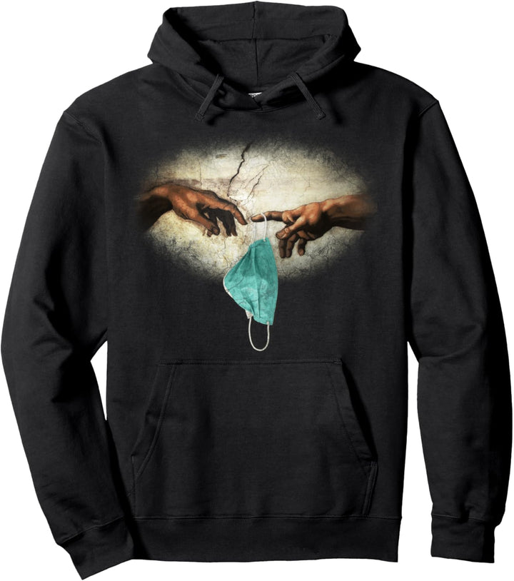 Michelangelo Die Erschaffung Adams mit Mundschutz Maske Pullover Hoodie