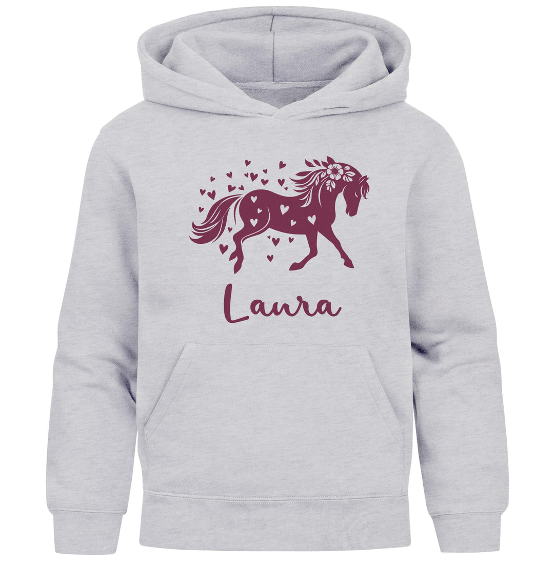 Kinder Hoodie Mädchen Pferde Herzen Motiv Mädchengeschenke mit Pferde Herzchen Print Pferd Blumen 5