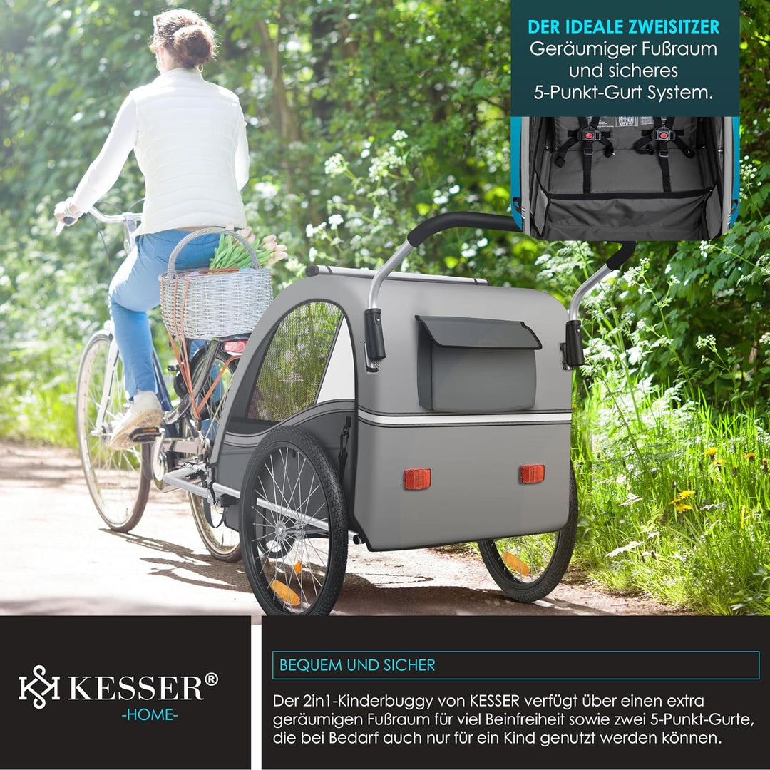 KESSER® Kinderanhänger Fahrradanhänger Sport-RX 2 in 1 Joggerfunktion Kinderfahrradanhänger + 5-Punk