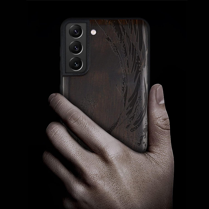 Carveit Handyhülle für Galaxy S22 Case [Holz und TPU Silikon Hybrid hülle] Stossfeste Stossstange ha