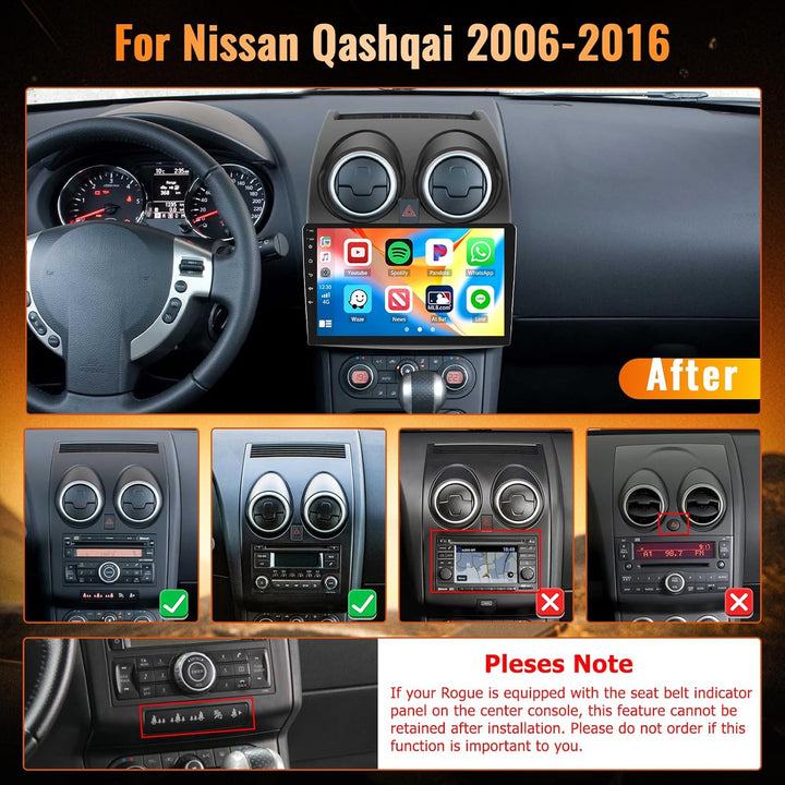 Hikity Qualcomm Snapdragon 8 Core 4+64G Android 15 Autoradio für Nissan Qashqai J10 2006-2013 Wirele