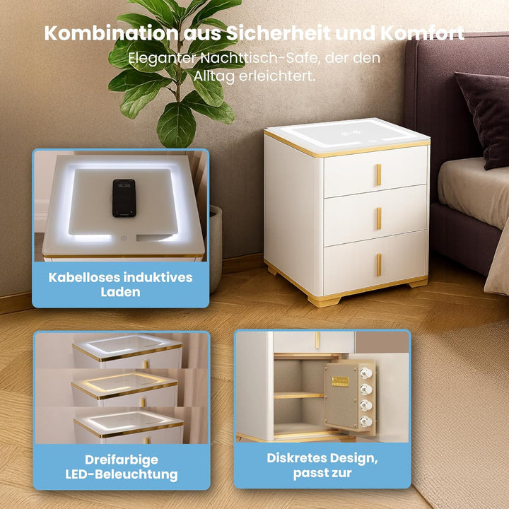 EXTRALINK Elektronischer Tresor für Zuhause mit Fingerabdruck, Induktivem Laden - Möbeltresor mit Al