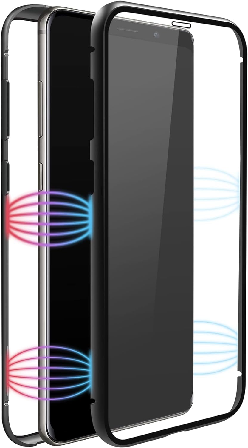 Black Rock - 360 Glass Case Hülle kompatibel mit Samsung Galaxy S9+ I (Transparent mit schwarzem Rah