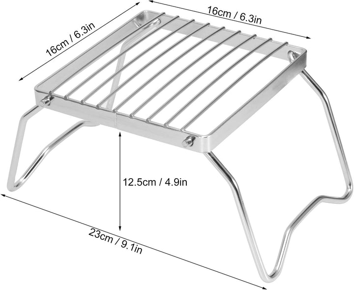 Klappbarer Grillgitter, Tragbarer Lagerfeuer Grill mit Aufbewahrungstasche, 16x16cm Edelstahl Holzko