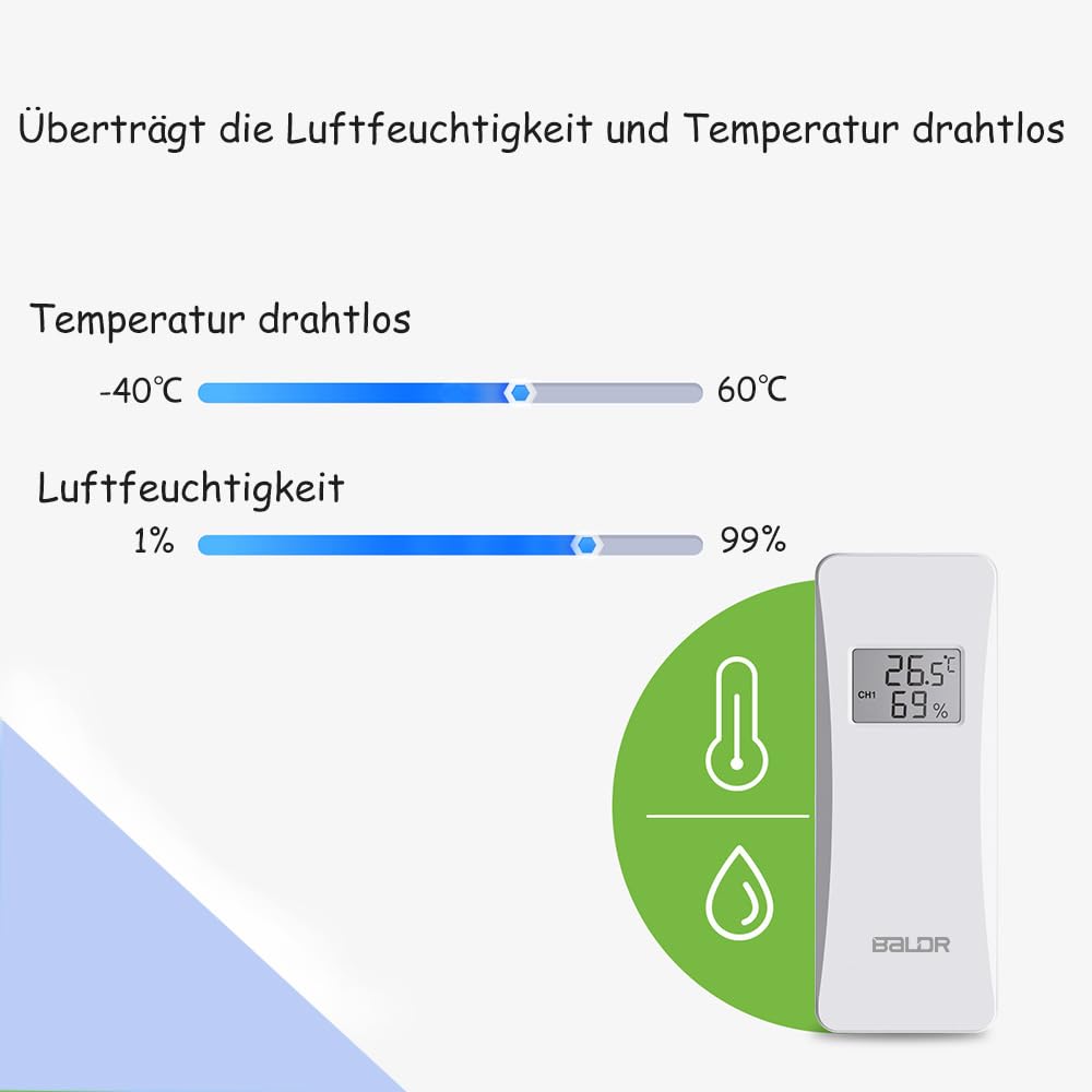 [NUR für BALDR] Wetterstation Aussensensor, Thermo-Hygro-Sender mit Display - [Offizielles Zubehör]