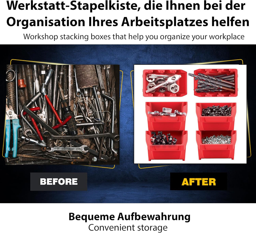 Werkstatt-Stapelkiste, Stapelbox aus PP Kunststoff, Sichtbox Stapelbox, Lagerboxen für Werkzeugswand
