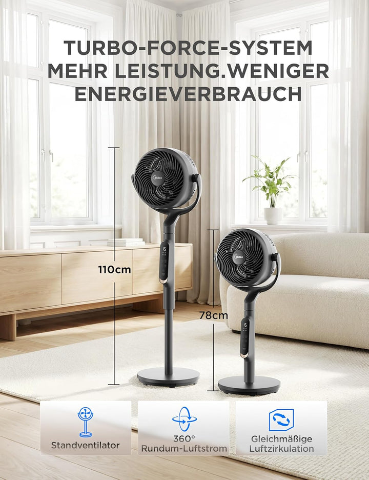 Midea Standventilator leise mit DC Motor FG18-26XRD(BL), 19 dB, 15 m Reichweite, Air Circulator, 78/