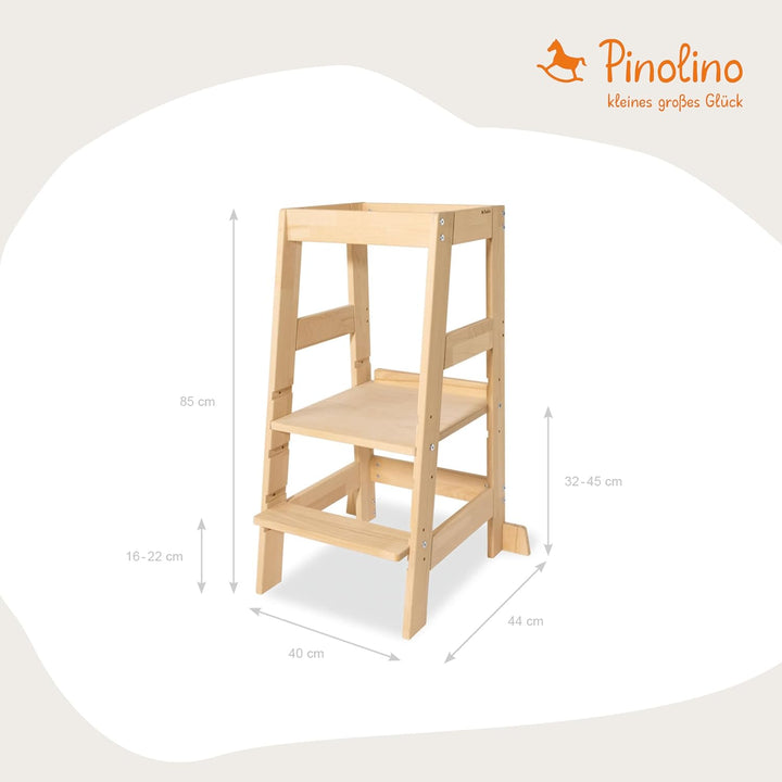 PINOLINO Fino Lernturm - Höhenverstellbarer Kinderhocker ab 1 Jahr – Kinder Tritthocker aus massiver