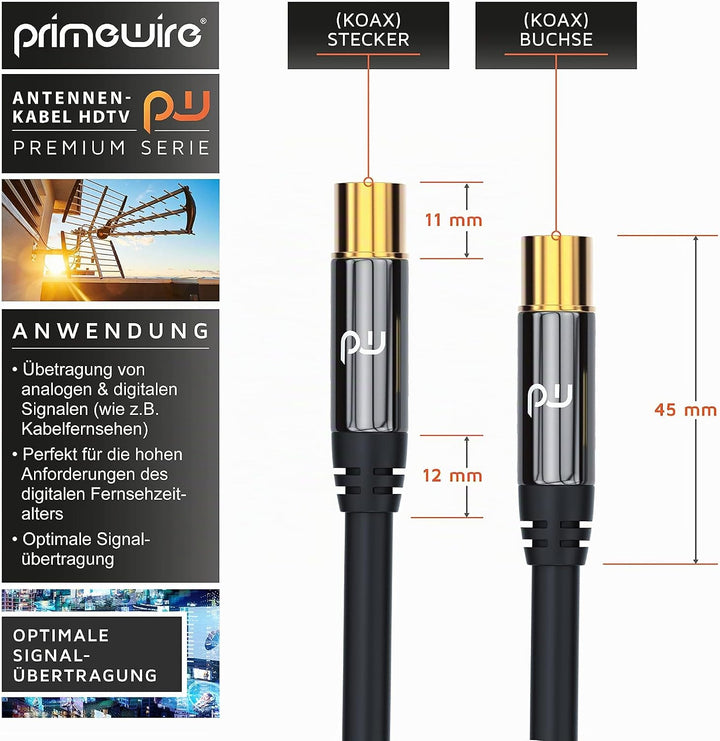 CSL - 12,5m Antennenkabel 8k 4k HDTV 135dB 75 Ohm - Premium Koaxialkabel - FullHD 4k UHD - DVB-T und