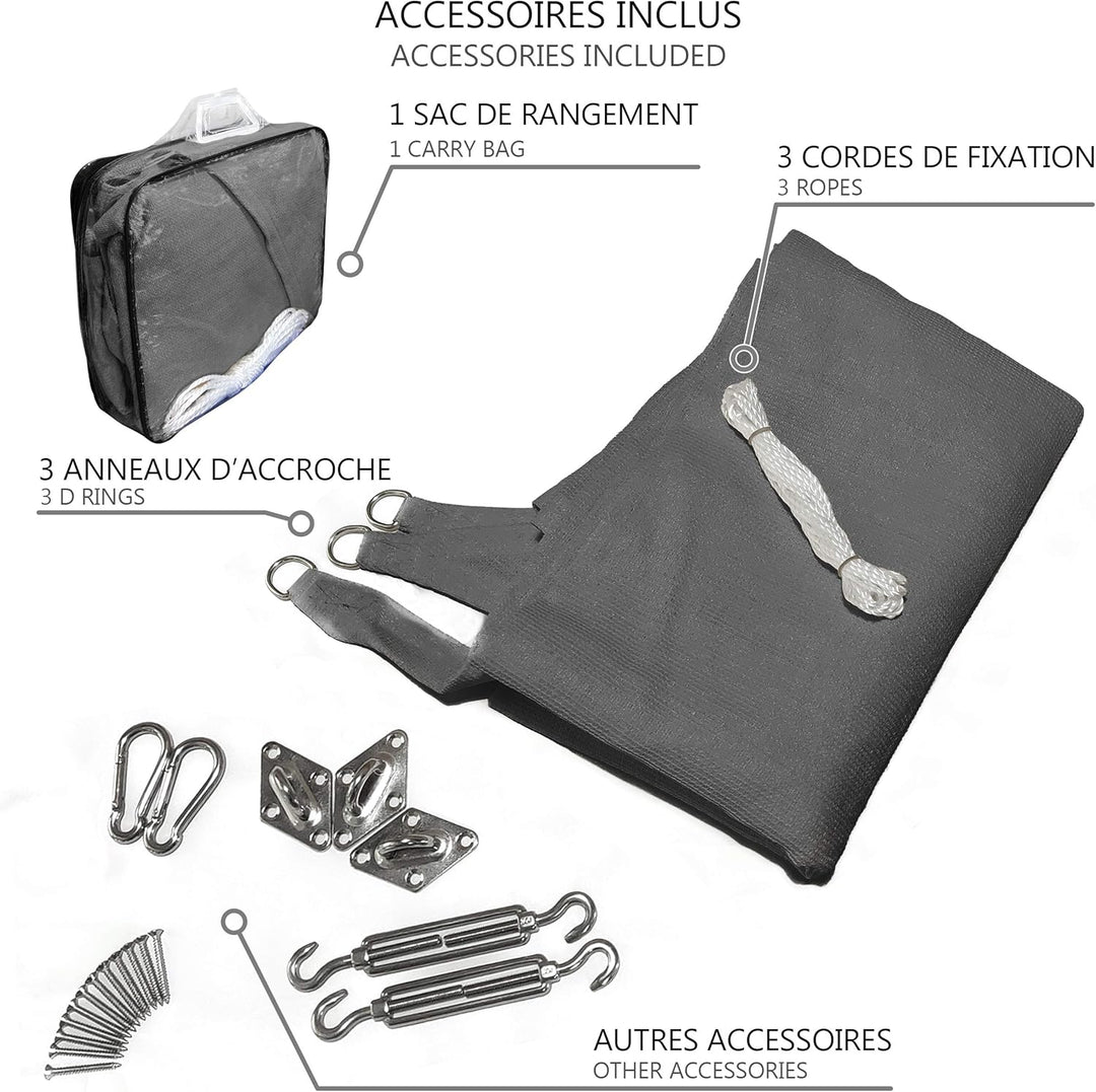 VOUNOT® Sonnensegel Dreieckig mit Befestigung Set, Sonnenschutz Atmungsaktiv und UV Schutz, für Balk