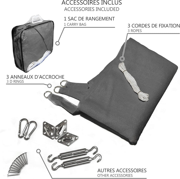 VOUNOT® Sonnensegel Dreieckig mit Befestigung Set, Sonnenschutz Atmungsaktiv und UV Schutz, für Balk