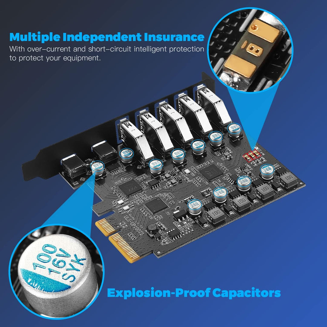 Pcie USB 3.2/3.1 Gen 2 Karte 7 Ports (2X USB C - 5X USB A), USB Expansion Karte mit 10 Gbps Internal