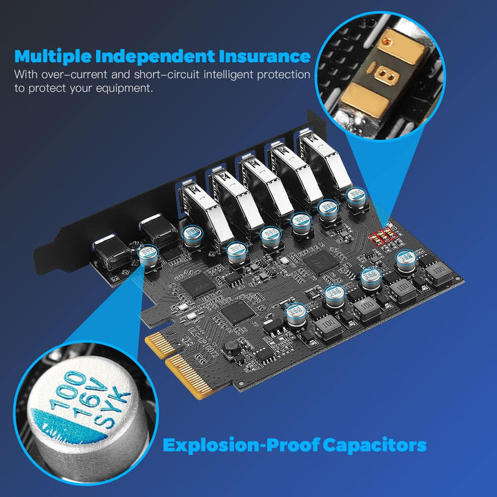 Pcie USB 3.2/3.1 Gen 2 Karte 7 Ports (2X USB C - 5X USB A), USB Expansion Karte mit 10 Gbps Internal