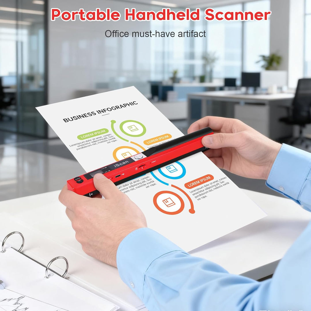 AOZBZ Tragbarer Dokumentenscanner Rot 900 DPI Handlicher USB-Bildscanner A4 Farbfoto Mobiler Scanner