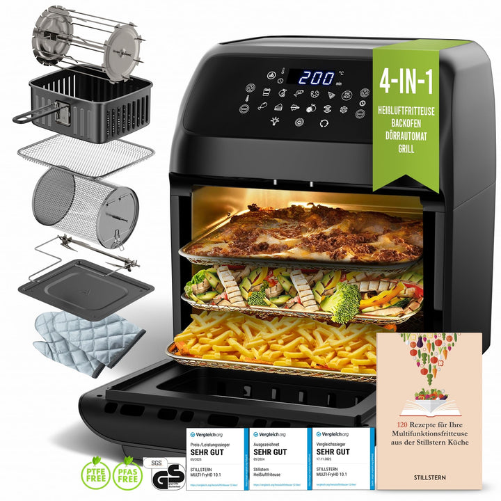 Stillstern Heissluftfritteuse 12L mit LED-Touchscreen, 120 Rezepte auf Deutsch, 12 Programme, Vorhei