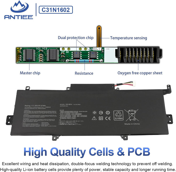 ANTIEE New C31N1602 Laptop Akku für Asus ZenBook U3000U UX330 UX330U UX330UA UX330UAK UX330UA-AH54 U