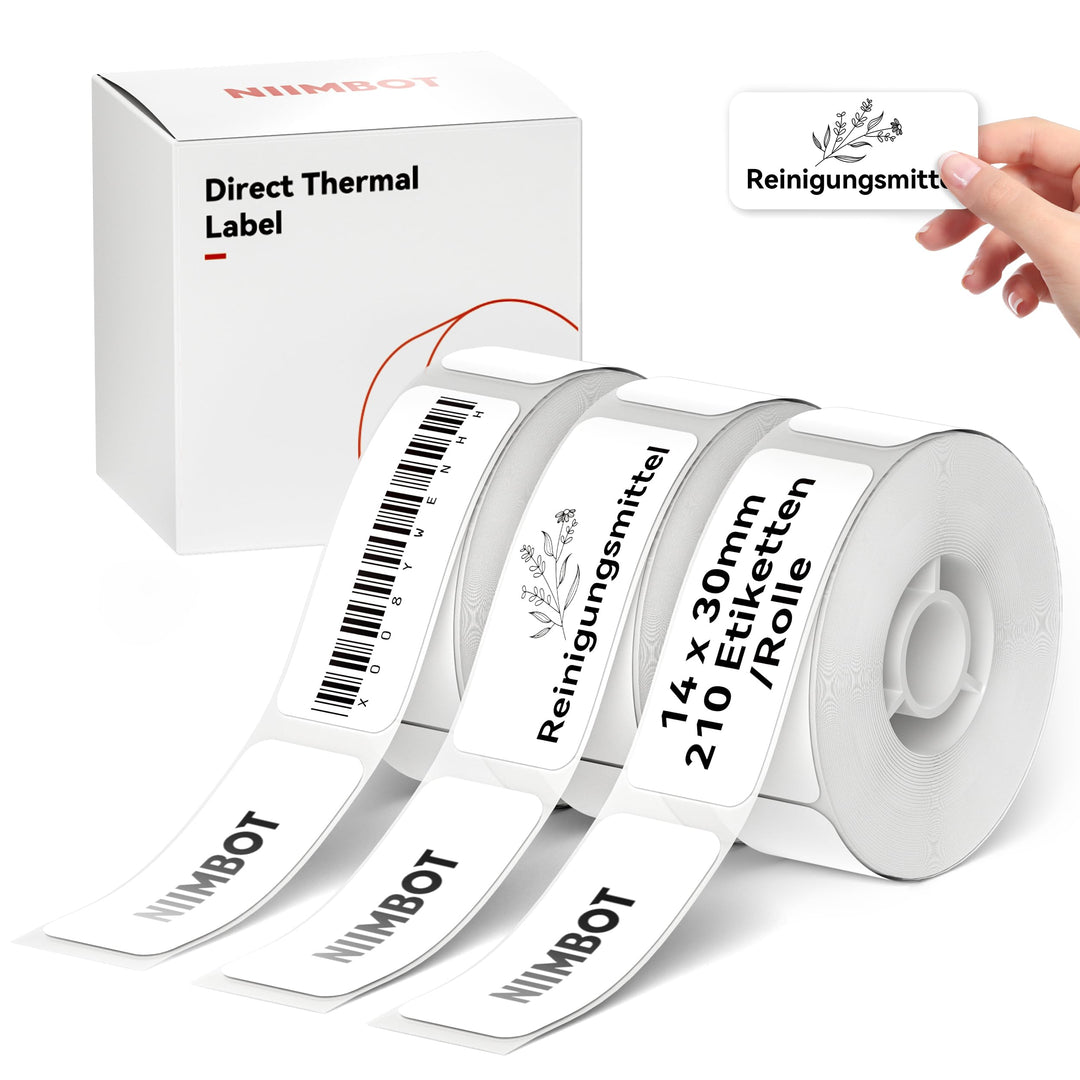 NIIMBOT Thermo Etiketten Selbstklebend, 14 x 30mm Etikettendrucker Thermopapier Kompatibel mit dem D