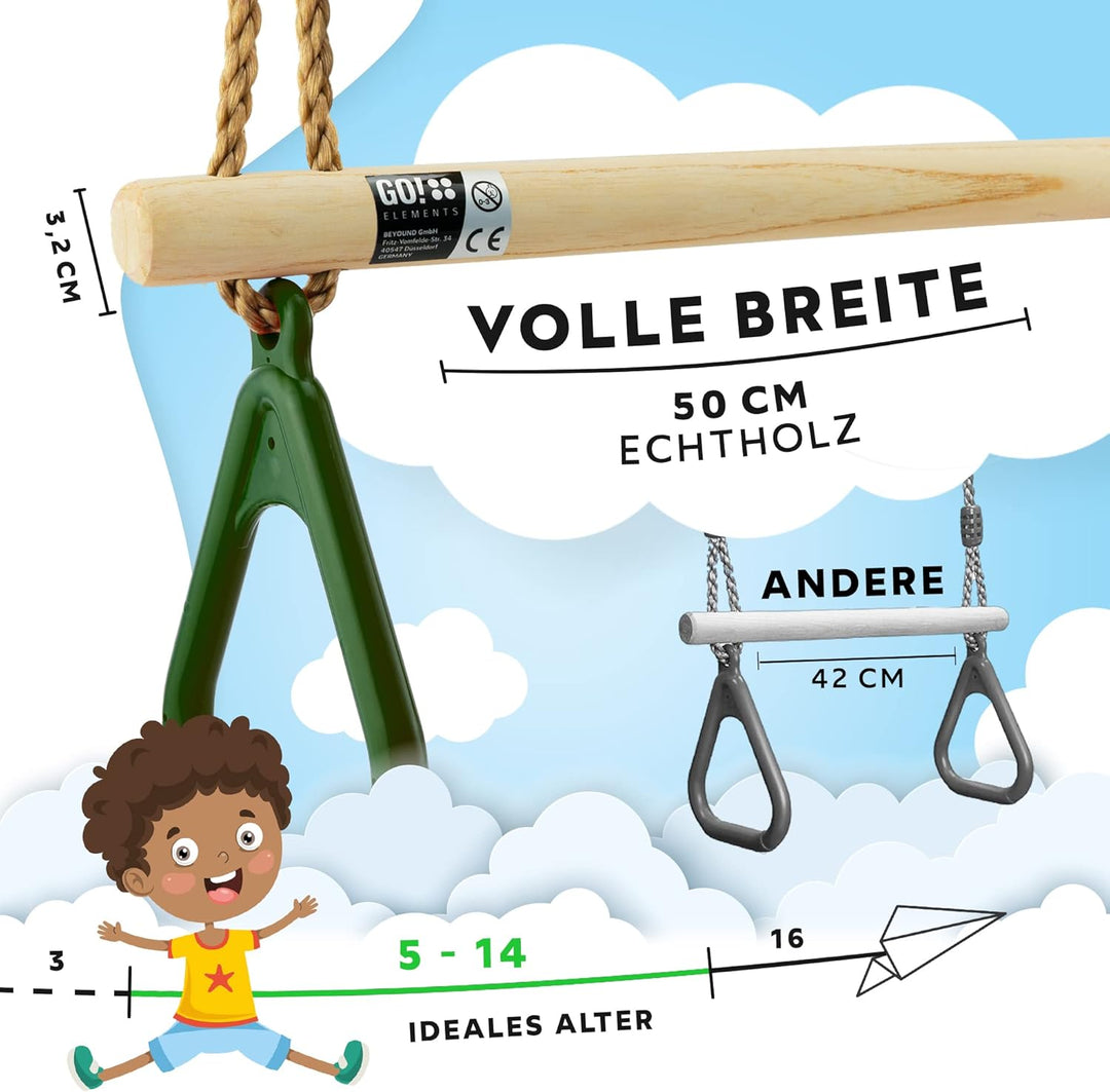GO!elements Trapez Schaukel Garten - Kinderschaukel Outdoor Indoor - Schaukelsitz Schaukelbrett Bret