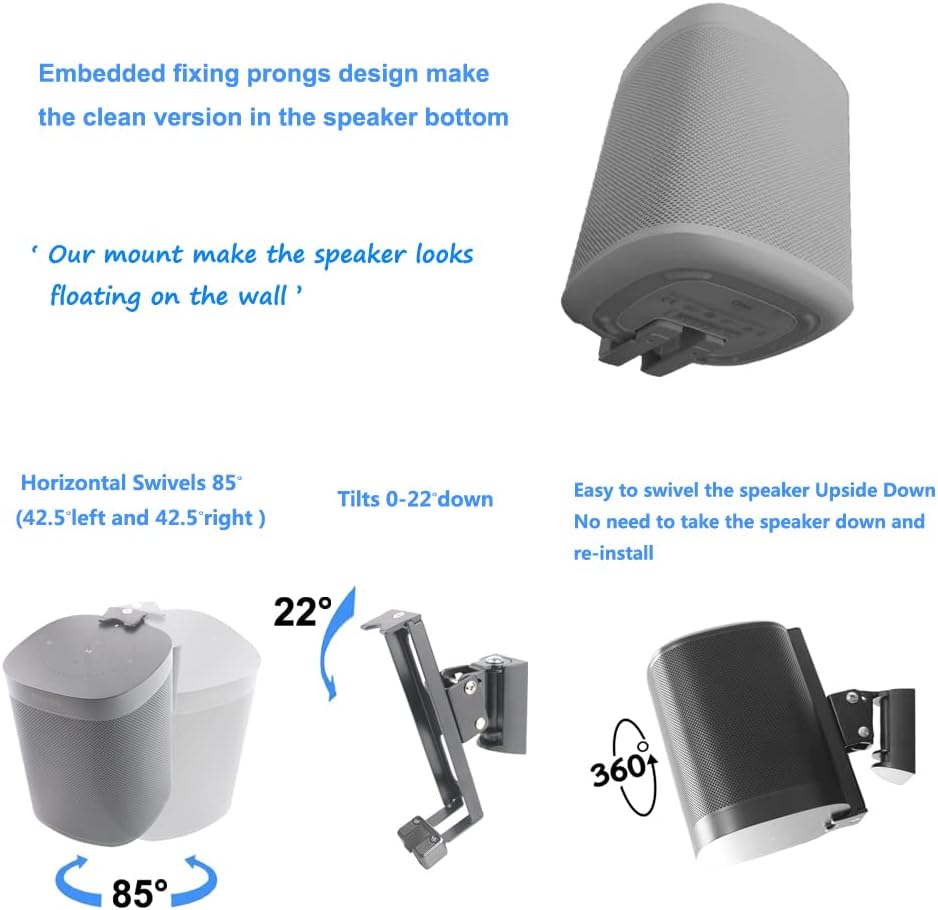 EMAQUIN Wandhalterung Paar(2 Stück) für SONOS One/One SL/SONOS Play 1 Speaker(Drehbar und neigbar,ko