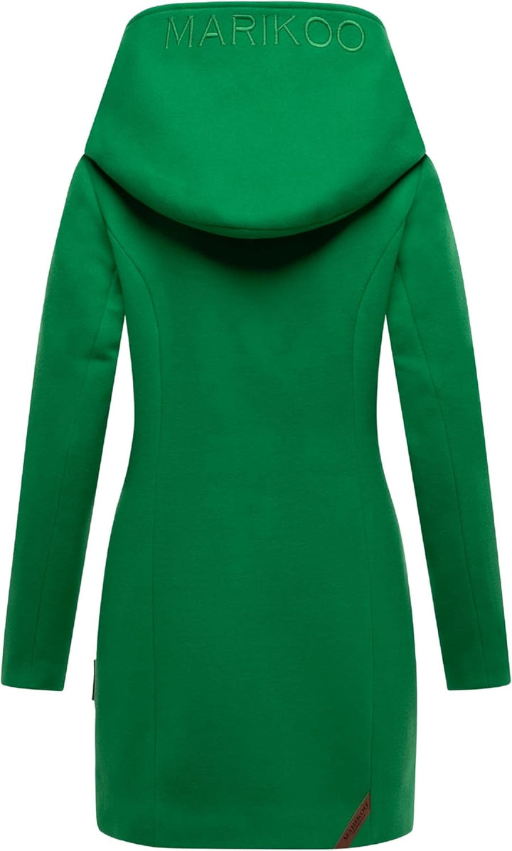 MARIKOO Damen Mantel in Wollmantel-Optik Warmer Trenchcoat mit Kapuze Maikoo XS-5XL M Smaragd Green,