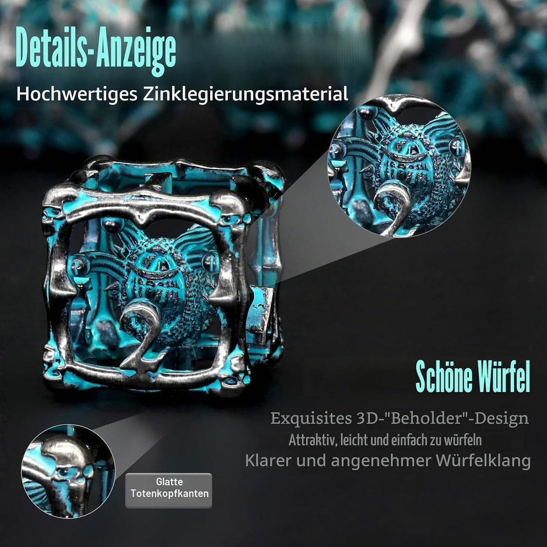 Beholder Würfelset, DND Würfel Metall Dice Set, ZHOORQI W20 Würfel Polyedrische Würfel für Dungeons