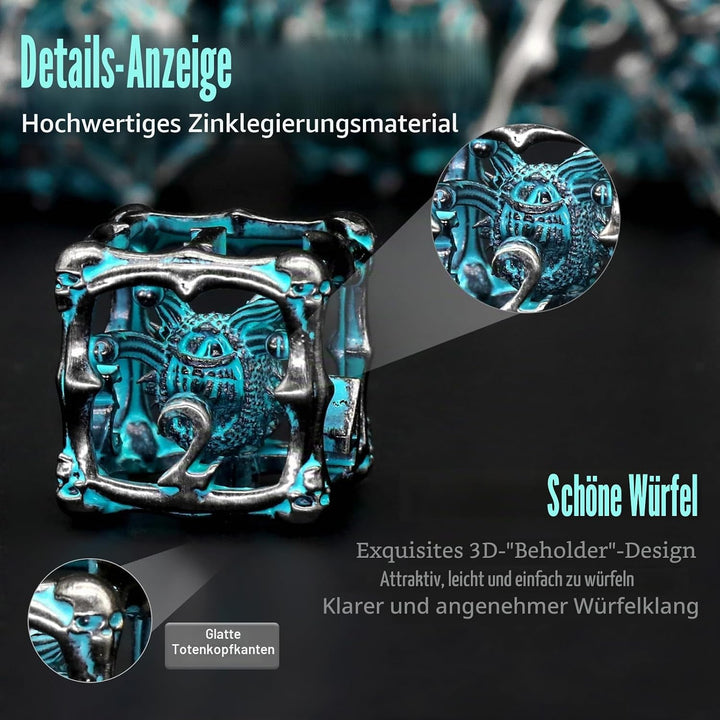 Beholder Würfelset, DND Würfel Metall Dice Set, ZHOORQI W20 Würfel Polyedrische Würfel für Dungeons