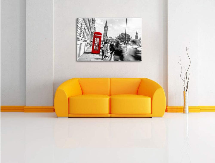 Pixxprint Typische Telefonzelle in London als Leinwandbild/Grösse: 100x70 cm/Wandbild/Kunstdruck/fer