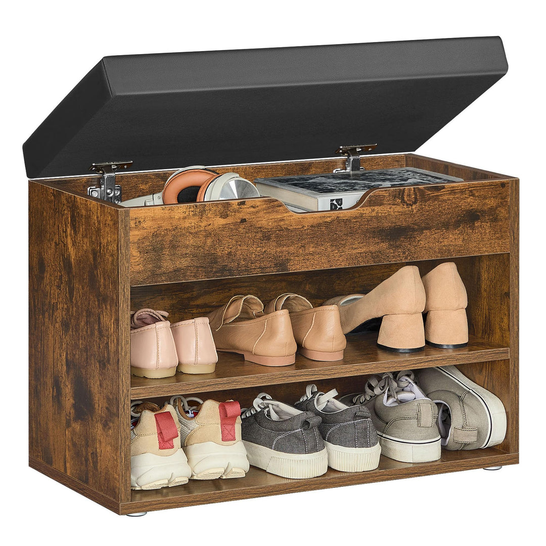 VASAGLE Schuhbank, Sitzbank, Schuhregal mit gepolstertem Kissen, Schuhorganizer mit 3 Ebenen, 30 x 6