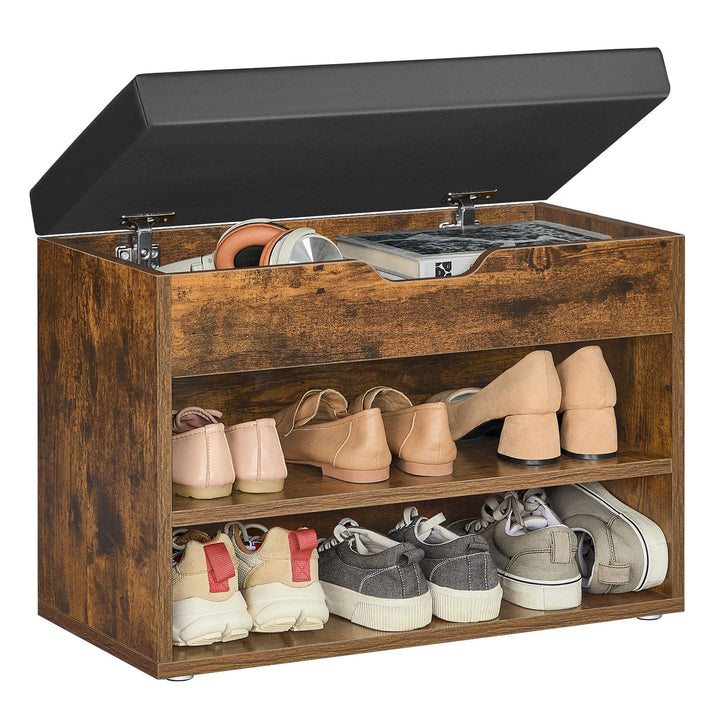 VASAGLE Schuhbank, Sitzbank, Schuhregal mit gepolstertem Kissen, Schuhorganizer mit 3 Ebenen, 30 x 6