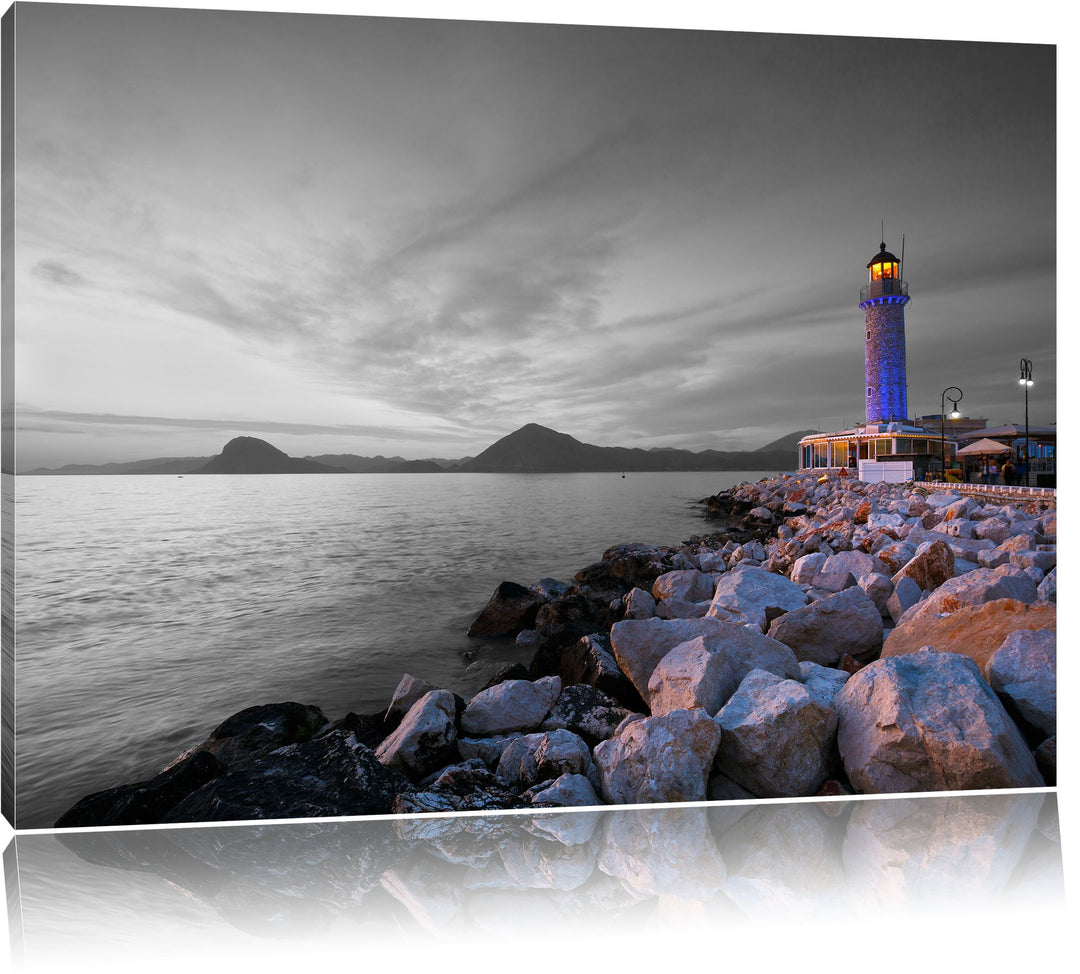 Romantischer Leuchtturm bei Ebbe schwarz/weiss Format: 100x70 auf Leinwand, XXL riesige Bilder ferti